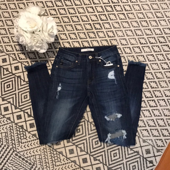 Medium Rise Distressed Dark Wash Jeans - Picture 6 of 8